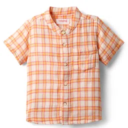Babyhug 100% Cotton Half Sleeves Mandarin Collar Checks Shirt - Multicolour-picture-10