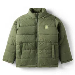 Pine Kids Woven Full Sleeves Solid Coloured Padded Jacket - Green-picture-27