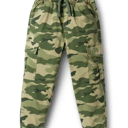 Babyhug Cotton Woven Full Length Jogger With Camouflage Print - Green-picture-21