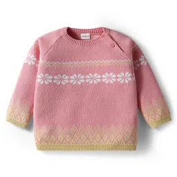 Babyhug Knit Full Raglan Sleeves Pullover Sweater Set with Cap & Aztec Design - Pink image 2