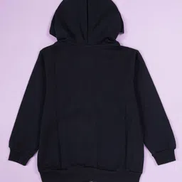 Kiddopanti Fleece Knit Full Sleeves Floral Embroidered Sequins Embellished Light Winter Hooded Sweatshirt - Navy Blue image 3