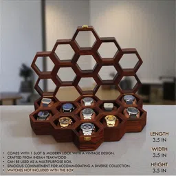 Creation India Craft Brown 11-Slot Textured Wooden Watch Organiser image 2