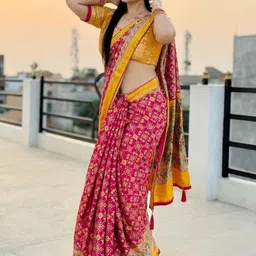 ROFOLO Ethnic Motifs Mirror Work Pashmina Patola Saree-picture-22