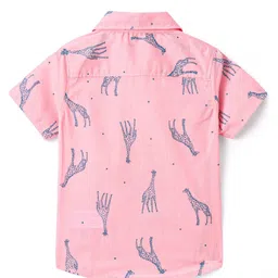 Bonfino 100% Cotton Woven Half Sleeves Shirt Giraffe Print- Pink image 3