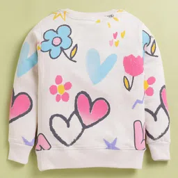 TOONYPORT Cotton Blend Knit Full Sleeves Heart & Flower Printed Light Winter Sweatshirt - Beige image 4