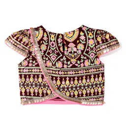 EARTHY TOUCH Knit Cap Sleeves Embroidered Choli Lehenga Set with Dupatta & Lace Detailing - Maroon image 4