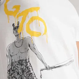 celio celio* White Regular Fit Printed Cotton Crew T-Shirt image 4