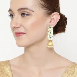 Panash Gold Plated & Green Classic Handcrafted Jhumki Earrings image 1