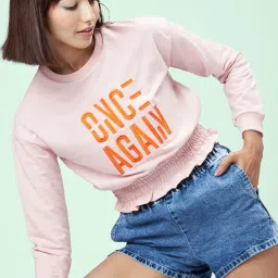 People by Pantaloons Pink Cotton Printed Sweatshirt image 1