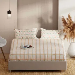 Bianca Bio-soft Feel Beige & Green Fabric 152 TC 135 GSM Double Size Bedsheet With 2 Pillow Covers image 1