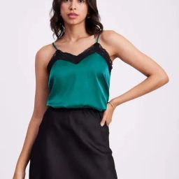 Fablestreet Teal Green Satin Lace Work Camisole-picture-34