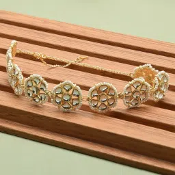 Zaveri Pearls Gold Tone Kundan & Pearls Studded Flowers Ethnic Head Chain-ZPFK13107 image 1