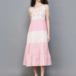 Colour Me by Melange Pink Cotton Printed A-Line Dress image 1