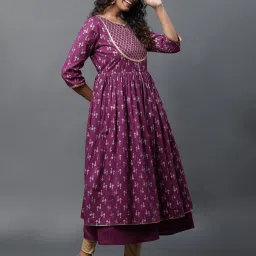 Aurelia Purple Cotton Printed Flared Kurta image 4