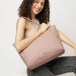 Fastrack Pink Solid Large Laptop Tote Handbag image 1