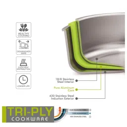 Magnus Silver Stainless Steel 24.3 cm Non-Stick Tasla (2.2 L) image 4