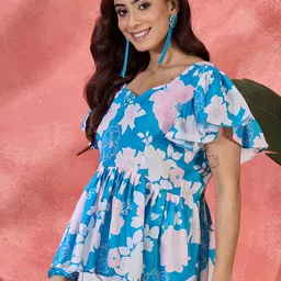 Sangria Women Floral Printed Gathered or Pleated Regular Top image 3