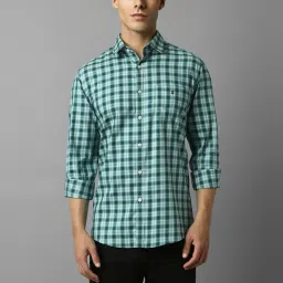 Louis Philippe Sport Green Cotton Slim Fit Checks Shirt image 1