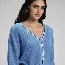 Forever 21 Blue Cotton Self Pattern Cardigan image 4