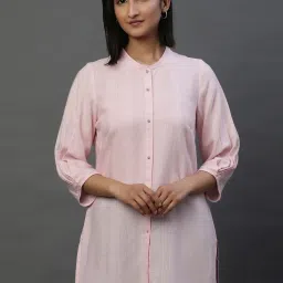 Aurelia Pink Woven Pattern Straight Short Kurti image 1