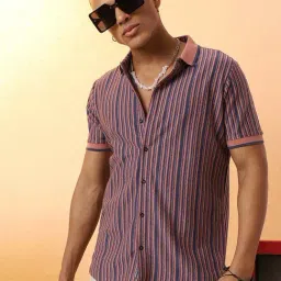 Campus Sutra Brown & Blue Cotton Regular Fit Striped Shirt-picture-17