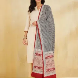 Fabindia Off White Cotton Regular Fit Printed Dupatta-picture-30