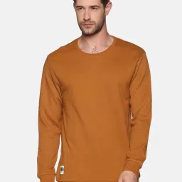 showoffff SHOWOFF Brown Cotton Slim Fit Solid Sweatshirt image 1