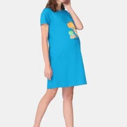 The Mom Store Teal Cotton¿ Maternity Printed Top image 3
