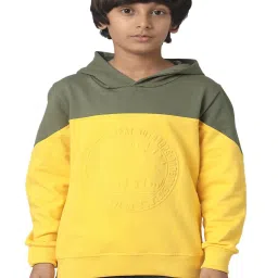 Under Fourteen Only Kids Yellow Color Block Full Sleeves Sweatshirt image 1