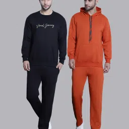 Vimal Jonney Black & Orange Regular Fit Logo Print Sweatshirt & Trackpant Set - Pack of 2 image 1