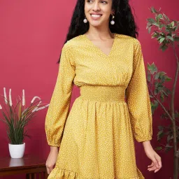 Globus Yellow Polka Dot Print A Line Dress image 1