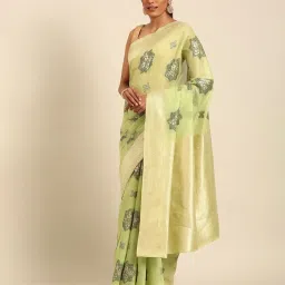Mohey Pista Zari Saree with Blouse Piece image 1