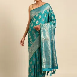 Mohey Rama Green Zari Saree with Blouse Piece image 1