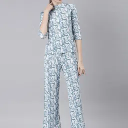 showoffff SHOWOFF Blue & White Printed Co-Ord Set image 1
