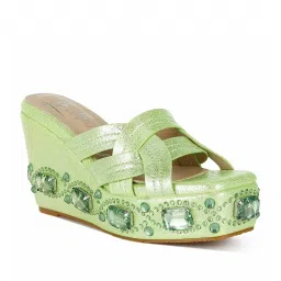 London Rag Women's Lime Green Cross Strap Wedges image 1