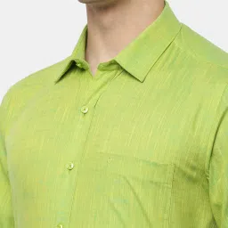 Ramraj Bright Green Cotton Slim Fit Self Pattern Shirt image 4
