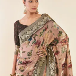 Soch Pink Printed Saree With Unstitched Blouse image 4