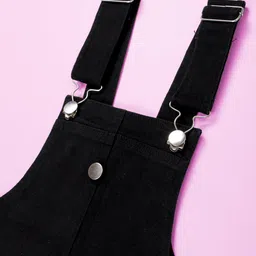 KiddoPanti Girls Self Design Flared Lace and Beads Appliques Denim Dungaree Skirt image 2