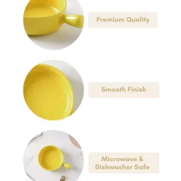 Nestasia Yellow Microwave Safe Round Ceramic Bowl with Handle For Serving Snacks, 600ml image 4