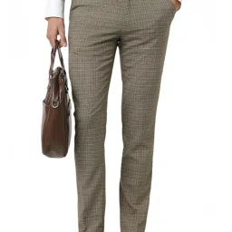 Van Heusen Brown Slim Fit Checks Trousers image 1