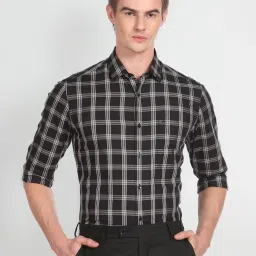 Arrow Black Cotton Slim Fit Checks Shirt image 1