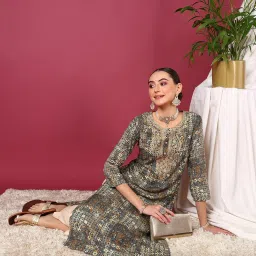 Vaamsi Dark Blue Printed Straight Kurta image 4