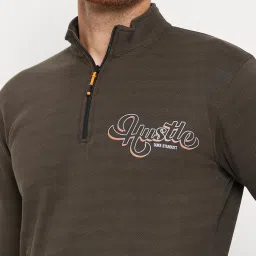Duke Olive Regular Fit Striped Sweatshirt image 4