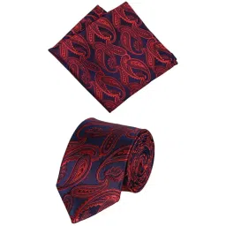 Park Avenue Navy Blue & Red Embroidered Tie with Pocket Square image 1