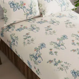 Bianca La-vogue Ivory & Blue Microfibre 152 TC Extra Smooth Double Size Bed Sheet with Pillow Cover image 4