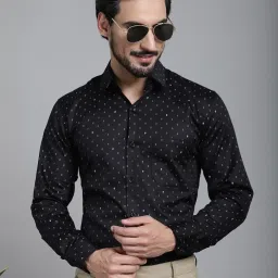 Indian Needle Black Cotton Regular Fit Printed Shirt image 1