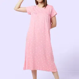YU by Pantaloons Pink Cotton Floral Print Nighty-image-2