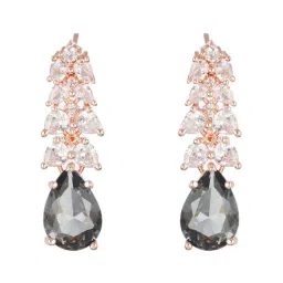 Aatmana Rose Gold-Plated & Grey AD-Studded Handcrafted Teardrop Earrings for Women image 4