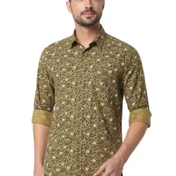 Mufti Khaki Slim Fit Printed Cotton Shirt image 1