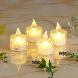 eCraftIndia White Plastic Crystal Dripping Acrylic LED Tea Light Candle - Set of 4 image 1